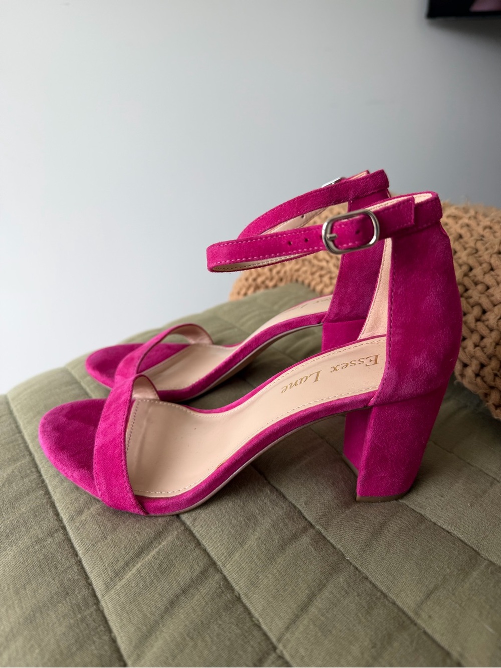 Essex Lane Fuchsia Suede Ankle-Strap Block Heels